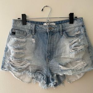 Distressed denim shorts